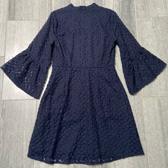Banana Republic Floral Pinwheel Embroidered Lace Bell Sleeve Dress Navy Size 6 - Picture 6 of 13